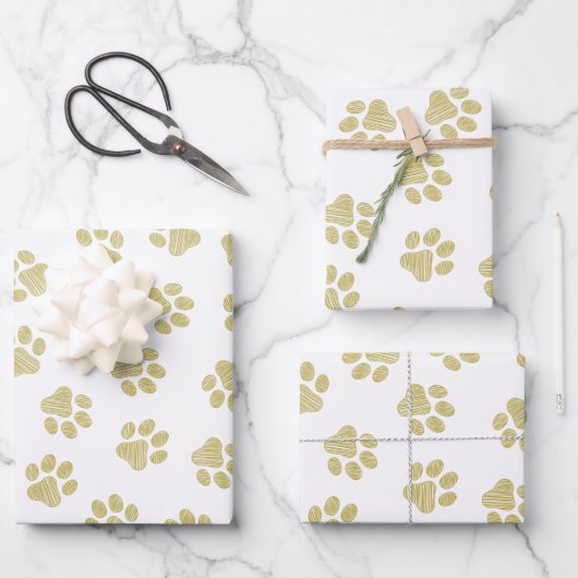 Doodle Paws, Hundepaws, Goldpaare Geschenkpapier Set (Vorderseite)