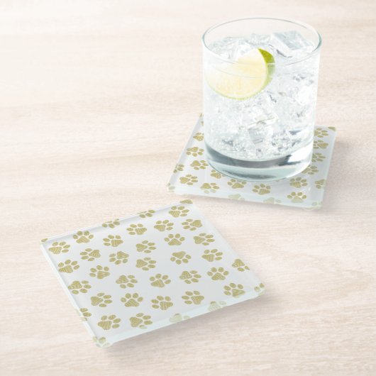Doodle Paws, Hundepaws, Goldpaare Glasuntersetzer (Schrägansicht)