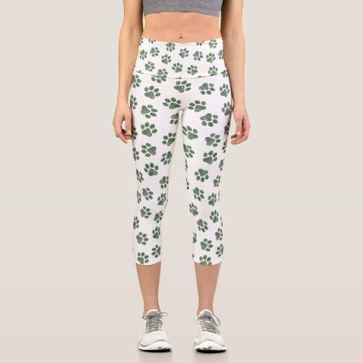 Doodle Paws, Hundepaws, grüne Paws Capri Leggings (Vorderseite)