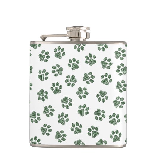 Doodle Paws, Hundepaws, grüne Paws Flachmann (Vorderseite)