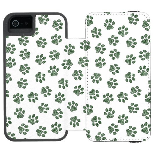 Doodle Paws, Hundepaws, grüne Paws Incipio iPhone Geldbeutel-Hülle (Folio Geöffnet)