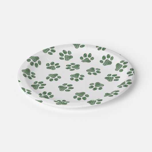 Doodle Paws, Hundepaws, grüne Paws Pappteller (Schrägansicht)