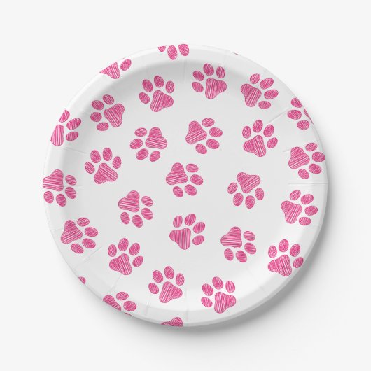 Doodle Paws, Hundepaws, rosa Paws Pappteller (Vorderseite)