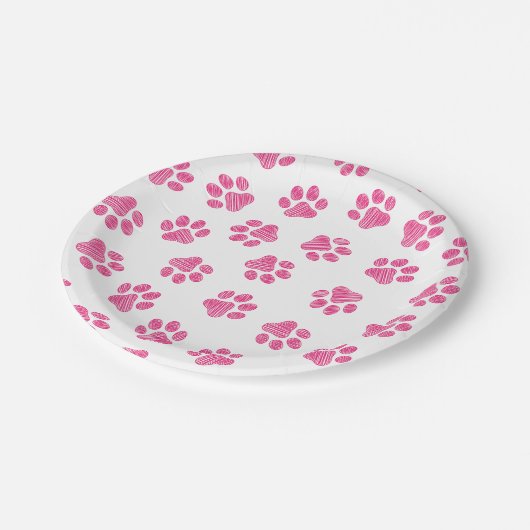 Doodle Paws, Hundepaws, rosa Paws Pappteller (Schrägansicht)