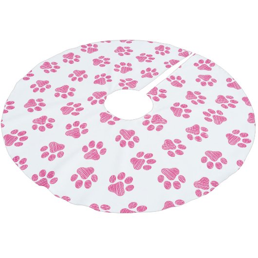 Doodle Paws, Hundepaws, rosa Paws Polyester Weihnachtsbaumdecke (Schrägansicht)