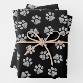 Doodle Paws, Hundepfähle, weiße Pasten Geschenkpapier Set