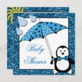 Doodle Penguin Boy Baby Dusche Einladung (Vorne/Hinten)