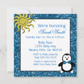 Doodle Penguin Boy Baby Dusche Einladung (Rückseite)