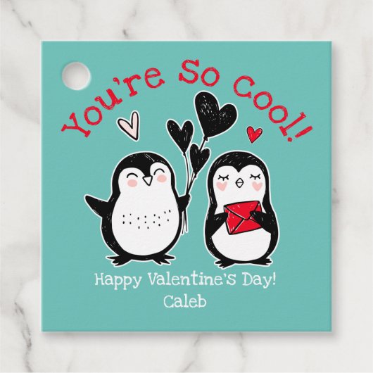 Doodle Penguin Valentine Geschenkanhänger (Vorderseite)