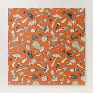 Doodle-Pilz-Vintage-Nahtlos-Muster Tapete Puzzle