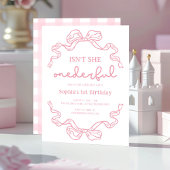 Doodle Pink Bow Baby Girl 1. Geburtstag Einladung