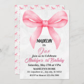 Doodle Pink Bow Baby Girl 1. Geburtstag Einladung (Vorne/Hinten)