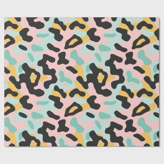 Doodle Pink Mint Pastel Leopard Spots Geschenkpapier (Flach)