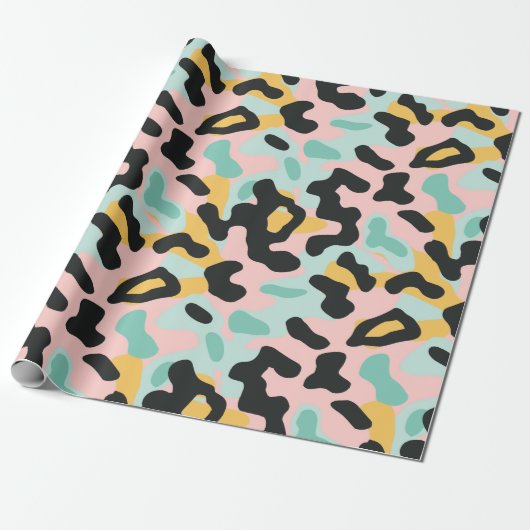 Doodle Pink Mint Pastel Leopard Spots Geschenkpapier (Ungerollt)