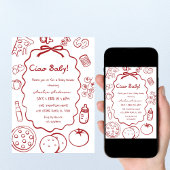 doodle Pizza Italian Ciao Baby Shower Invitation Einladung