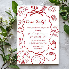 doodle Pizza Italian Ciao Baby Shower Invitation Einladung