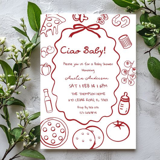 doodle Pizza Italian Ciao Baby Shower Invitation Einladung