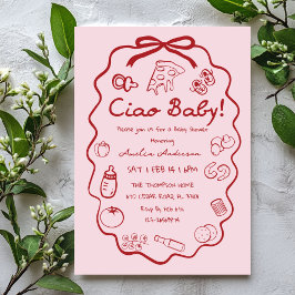 doodle Pizza Italian Ciao Baby Shower Invitation Einladung