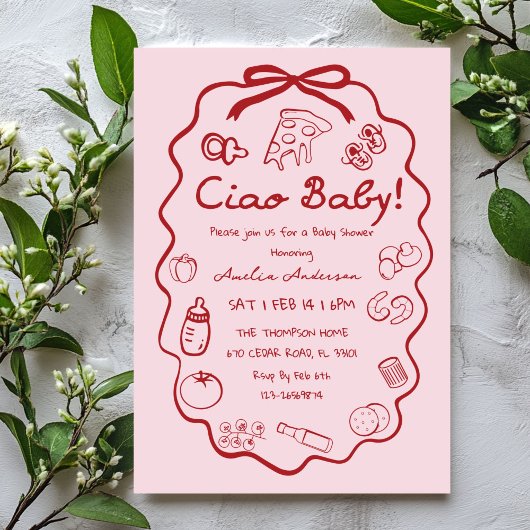 doodle Pizza Italian Ciao Baby Shower Invitation Einladung