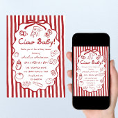 doodle Pizza Italian Ciao Baby Shower Invitation Einladung