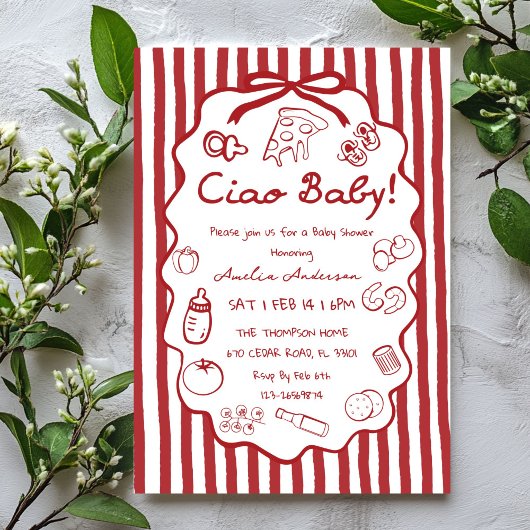 doodle Pizza Italian Ciao Baby Shower Invitation Einladung