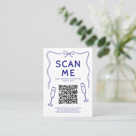 Doodle QR Code Wedding Begleitkarte (Stehend Vorderseite)