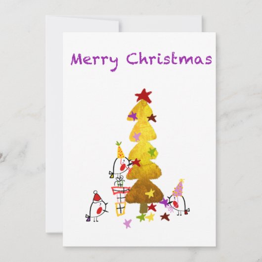 Doodle Robins Golden Tree | Weihnachtskarte (Vorderseite)