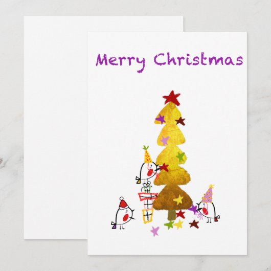 Doodle Robins Golden Tree | Weihnachtskarte (Vorne/Hinten)