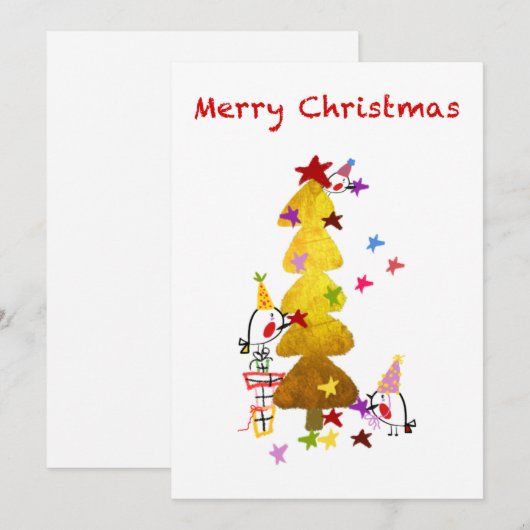 Doodle Robins Golden Tree Weihnachtskarte Dankeskarte (Vorne/Hinten)