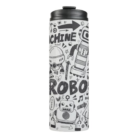 doodle robot element, illustrator line tools drawi thermosbecher (Vorderseite)