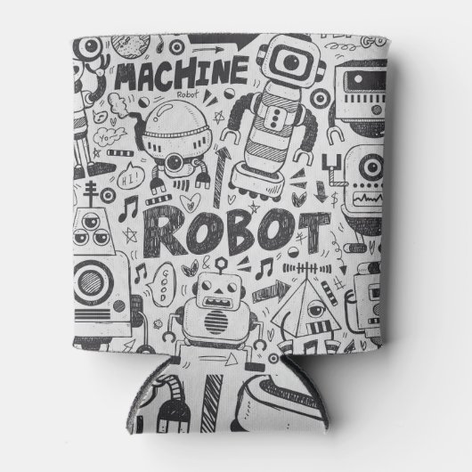 Doodle Robot Illustrator Zeichnend Dosenkühler (Vorderseite)