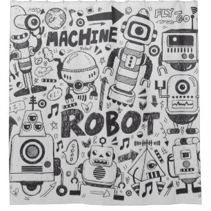 Doodle Robot Illustrator Zeichnend Duschvorhang