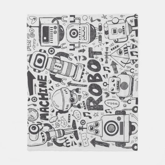 Doodle Robot Illustrator Zeichnend Fleecedecke (Vorderseite)