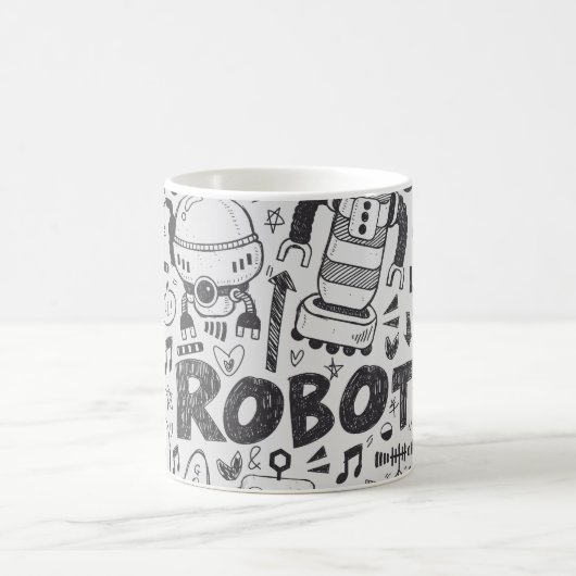 Doodle Robot Illustrator Zeichnend Kaffeetasse (Mittel)