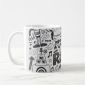 Doodle Robot Illustrator Zeichnend Kaffeetasse (Links)