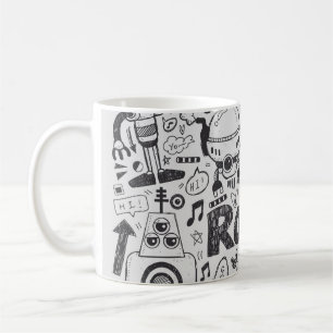 Doodle Robot Illustrator Zeichnend Kaffeetasse