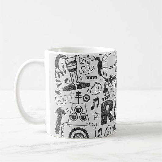 Doodle Robot Illustrator Zeichnend Kaffeetasse (Links)