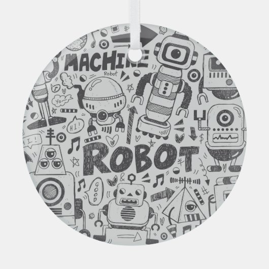 Doodle Robot Illustrator Zeichnend Ornament Aus Glas (Vorderseite)