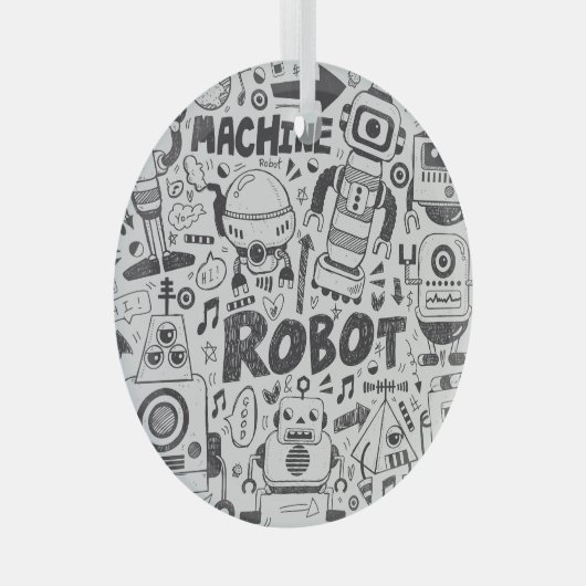 Doodle Robot Illustrator Zeichnend Ornament Aus Glas (Vorderseite Rechts)