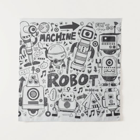 Doodle Robot Illustrator Zeichnend Wandteppich (Vorderseite)