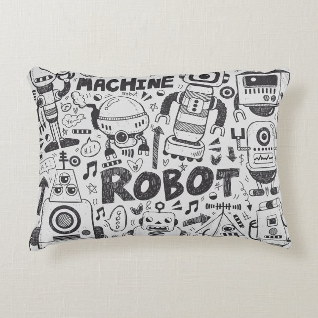 Doodle-Roboter-Element, Illustrator-Linie Werkzeug Dekokissen (Vorderseite)