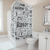Doodle-Roboter-Element, Illustrator-Linie Werkzeug Duschvorhang (Beispiel)