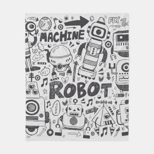 Doodle-Roboter-Element, Illustrator-Linie Werkzeug Fleecedecke (Vorderseite)