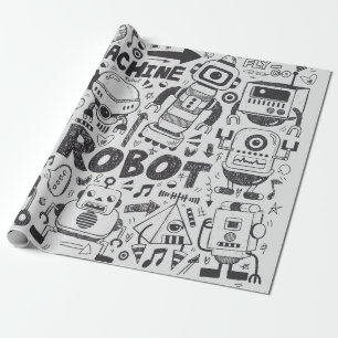 Doodle-Roboter-Element, Illustrator-Linie Werkzeug Geschenkpapier