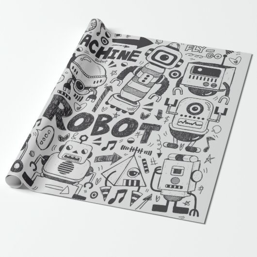 Doodle-Roboter-Element, Illustrator-Linie Werkzeug Geschenkpapier (Ungerollt)