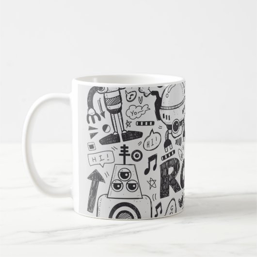 Doodle-Roboter-Element, Illustrator-Linie Werkzeug Kaffeetasse (Links)