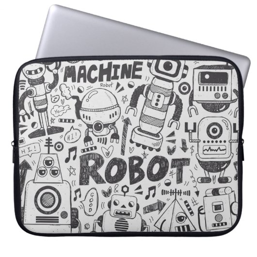 Doodle-Roboter-Element, Illustrator-Linie Werkzeug Laptopschutzhülle (Vorderseite)