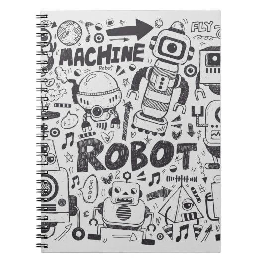 Doodle-Roboter-Element, Illustrator-Linie Werkzeug Notizblock (Vorderseite)