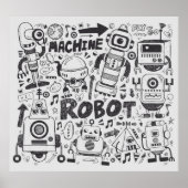 Doodle-Roboter-Element, Illustrator-Linie Werkzeug Poster (Vorne)