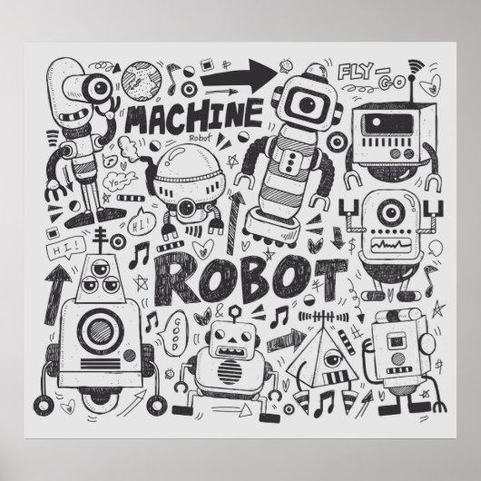 Doodle-Roboter-Element, Illustrator-Linie Werkzeug Poster (Vorne)